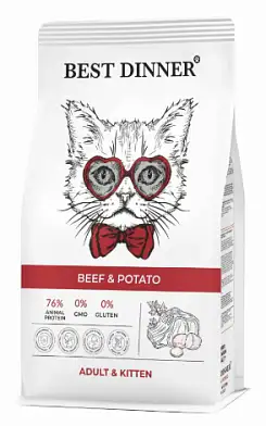Best Dinner сухой корм для котят и взрослых кошек, с говядиной и картофелем